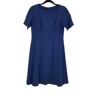 Lafayette 148 Blue Custom Tailored Short Sleeve Fit & Flare Dress Medium